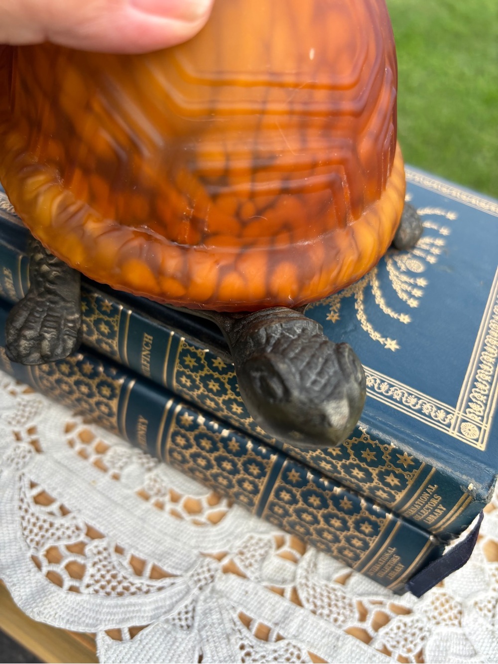 Vintage Turtle Lamp Amber Tiffany Style Glass Brass Base Tortoise Night Light - Picture 6 of 11